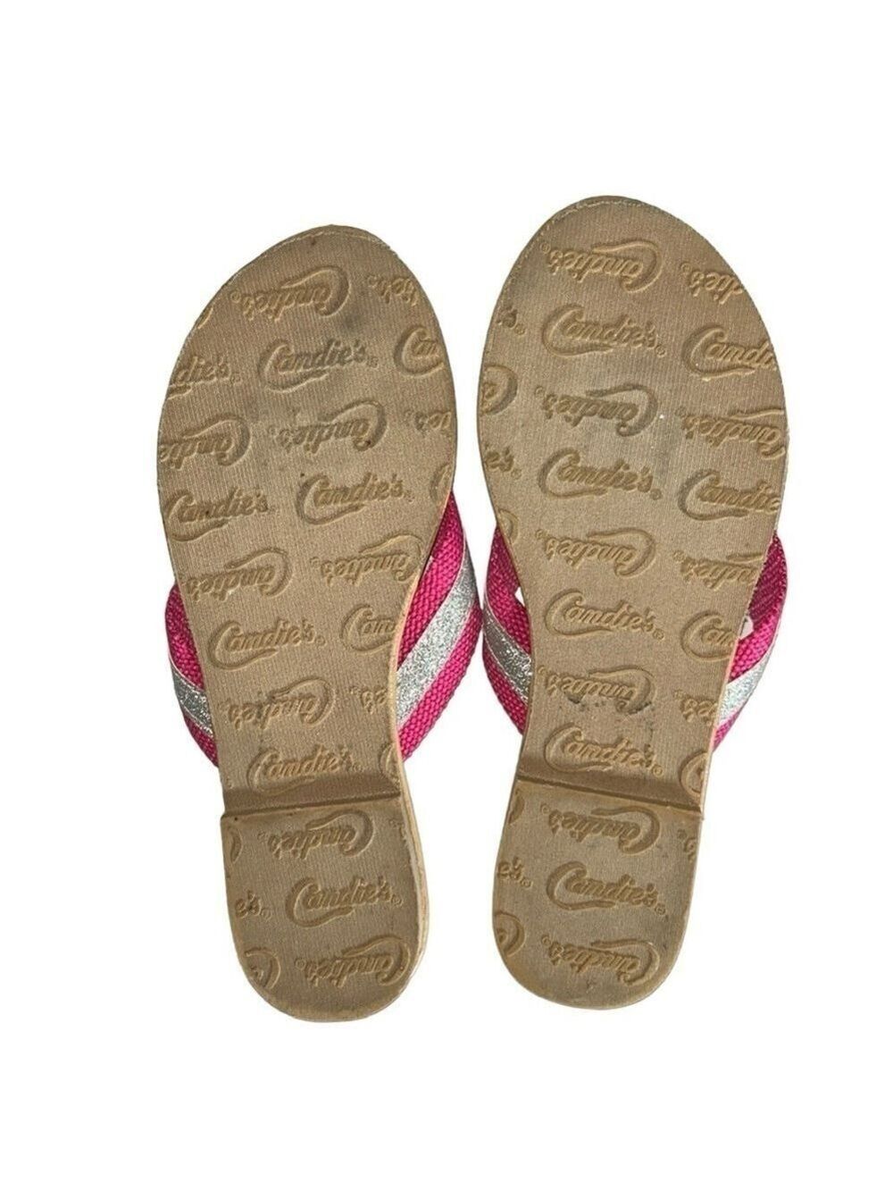 Candie’s Bejeweled Hot Pink and Metallic Silver Flip Flops with Jewels Size 7.5 - Picture 9 of 10